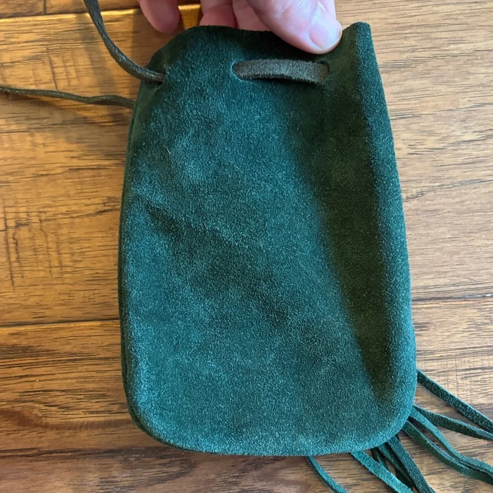 Bison Native American Green Suede Fringe Medicine Necklace Pouch- Beautiful! 🦬
